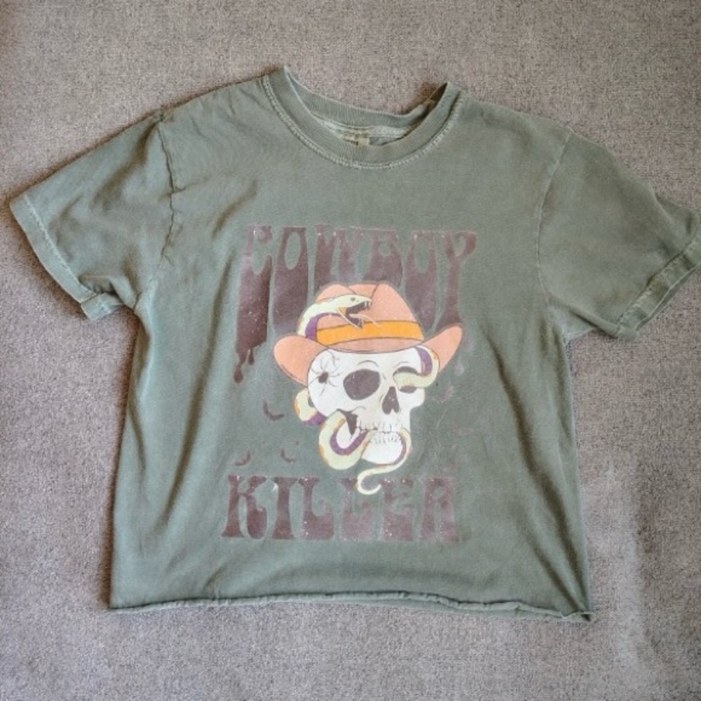 Graphic Crop Top Tee Women S Cowboy Killer Skeleton Snake Grunge Festival Green